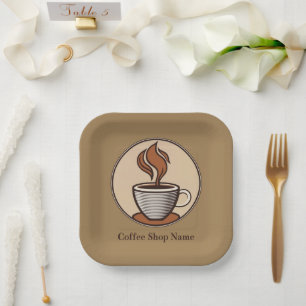 Minimalist Elegant Brown Coffee espresso shop Paper Plates