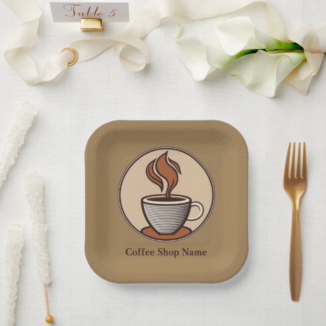 Minimalist Elegant Brown Coffee  espresso shop Paper Plates (Wedding)