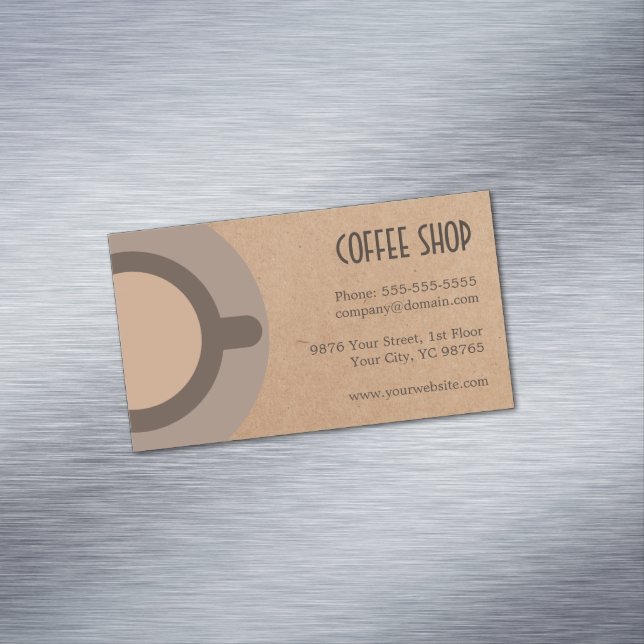 Minimalist Elegant Brown Coffee Shop Business Card Magnet (In Situ)