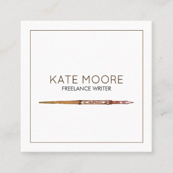 Minimalist Elegant Brown White Vintage Writer Square Business Card by PersonOfInterest at Zazzle