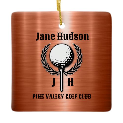 Minimalist Elegant Brushed Copper Golf Design Ceramic Ornament