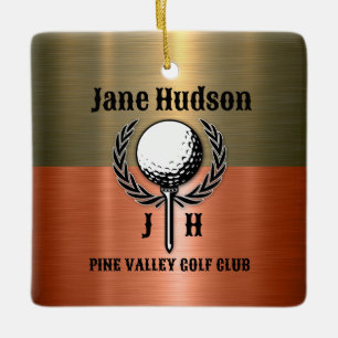 Minimalist Elegant Brushed Copper Golf Design Ceramic Ornament