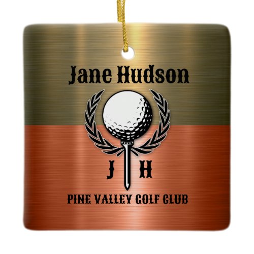 Minimalist Elegant Brushed Copper Golf Design Ceramic Ornament