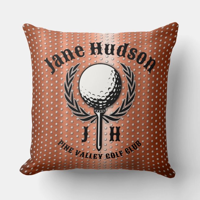 Minimalist Elegant Brushed Copper Golf Design Throw Pillow (Front)