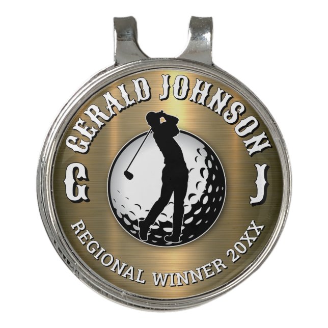 Minimalist Elegant Brushed Gold Golf Design Golf H Golf Hat Clip (Front)