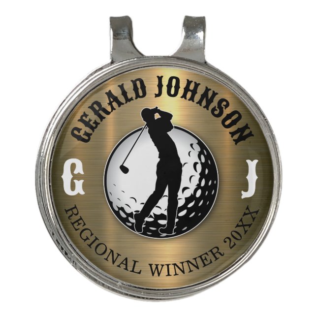 Minimalist Elegant Brushed Gold Golf Design Golf Hat Clip (Front)