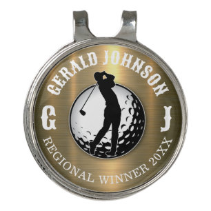 Minimalist Elegant Brushed Gold Golf Design Hat Clip