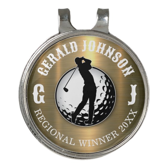 Minimalist Elegant Brushed Gold Golf Design Hat Clip (Front)