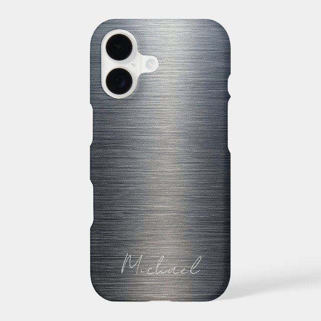 Minimalist Elegant Brushed Metal Silver Gray iPhone Case (Back)