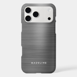 Minimalist Elegant Brushed Metal Silver Gray iPhone 17 Pro Max Case
