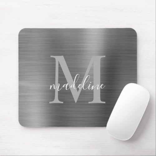 Minimalist Elegant Brushed Metal Silver Gray Mouse Mouse Pad