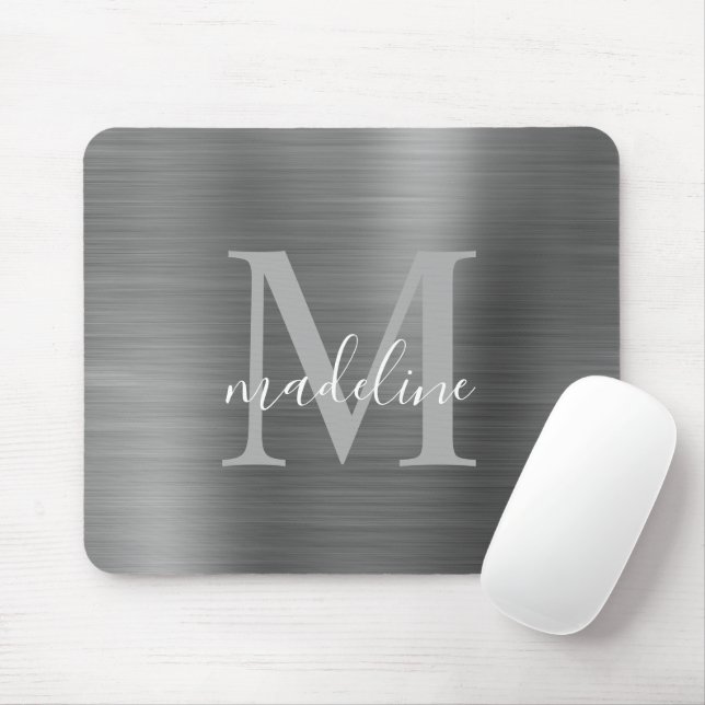 Minimalist Elegant Brushed Metal Silver Gray Mouse Mouse Pad (With Mouse)