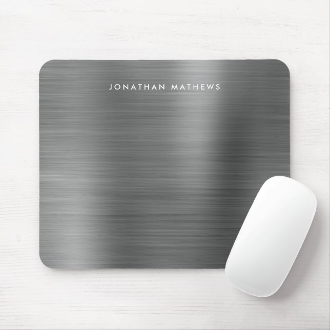Minimalist Elegant Brushed Metal Silver Gray Mouse Pad (With Mouse)