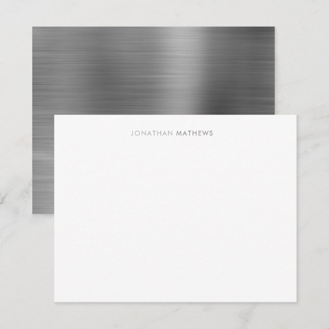 Minimalist Elegant Brushed Metal Silver Gray Note Card (Front/Back)
