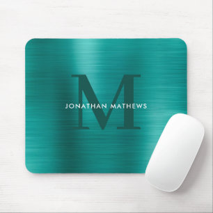 Minimalist Elegant Brushed Metallic Teal Mouse Pad