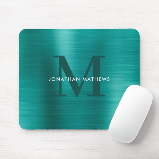 Minimalist Elegant Brushed Metallic Teal Mouse Pad (With Mouse)