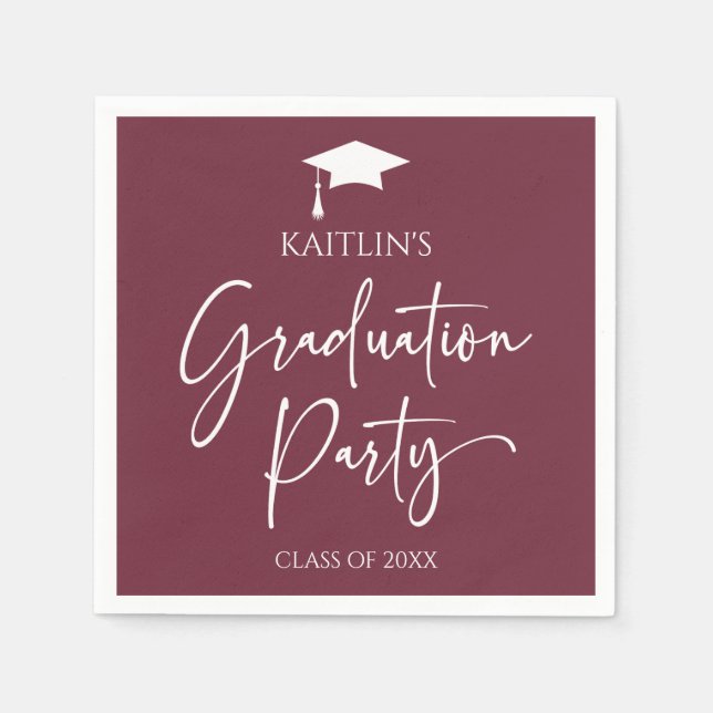 Minimalist Elegant Burgundy Graduation Party Napkins (Front)