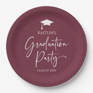 Minimalist Elegant Burgundy Graduation Party Paper Plates