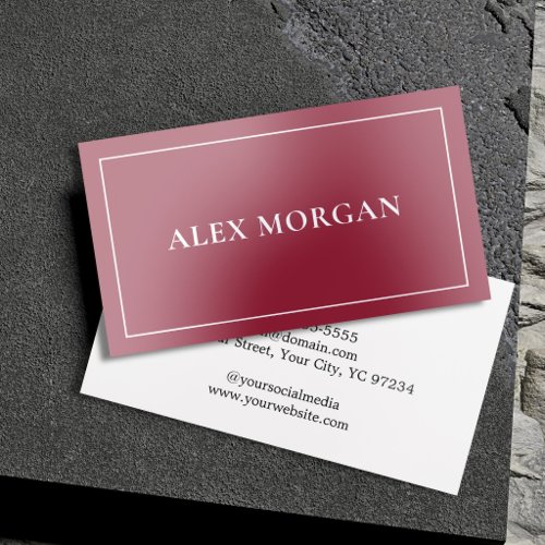 Minimalist Elegant Burgundy Silver Foil Minimalis Business Cards