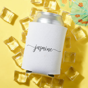 Minimalist Elegant Calligraphy Monogram Name White Can Cooler