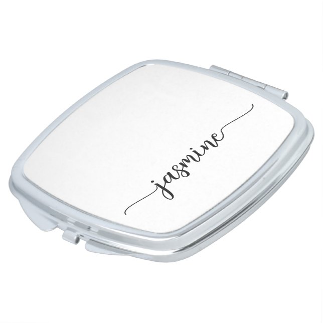 Minimalist Elegant Calligraphy Monogram Name White Compact Mirror (Turned)
