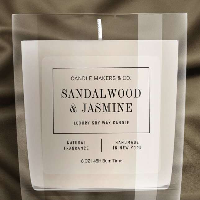 Minimalist Elegant Candle Transparent Clear Square Sticker (Modern apothecary inspired square product labels printed on clear vinyl - great for any product)