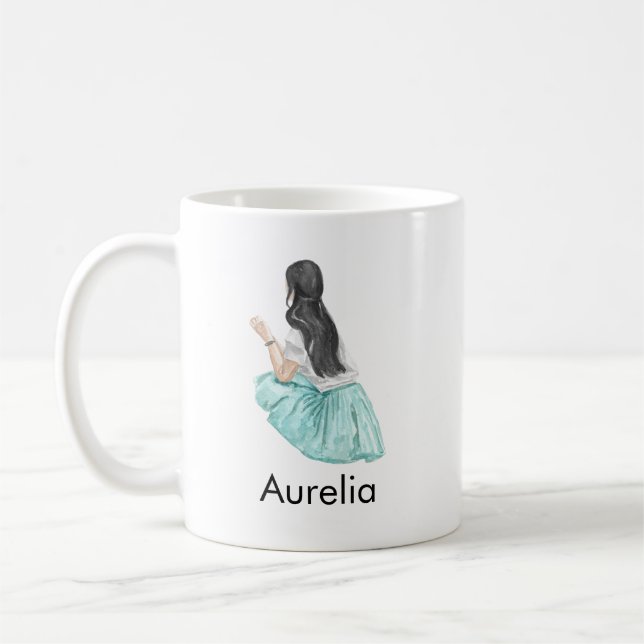 Minimalist Elegant Charming Girl Customize Name Coffee Mug (Left)