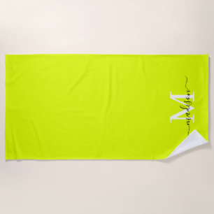 Minimalist Elegant Chartreuse Yellow Monogrammed Beach Towel