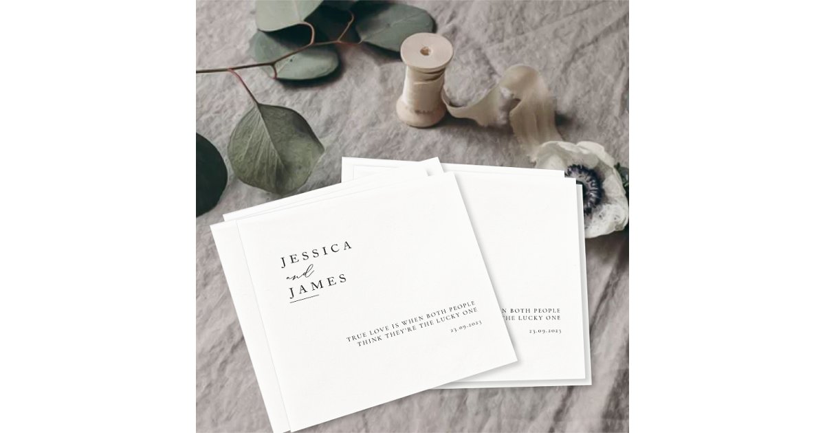 Minimalist Elegant Chic Black and White Wedding Napkins | Zazzle