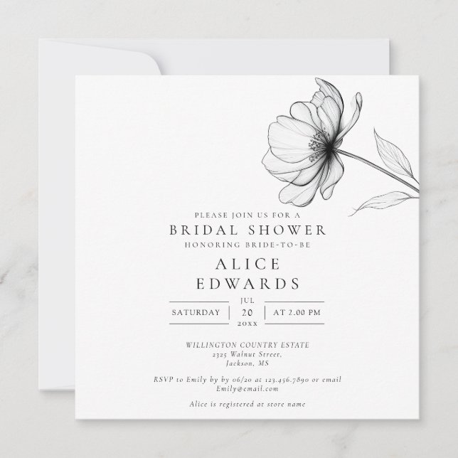 Minimalist Elegant Chic Floral Bridal Shower Invitation (Front)