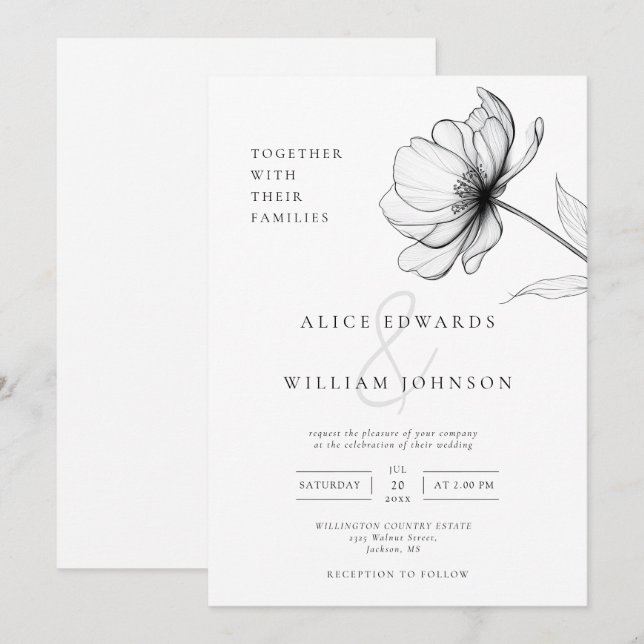 Minimalist Elegant Chic Floral Wedding Invitation (Front/Back)