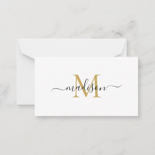 Minimalist Elegant Chic Monogram Script Black Gold Note Card