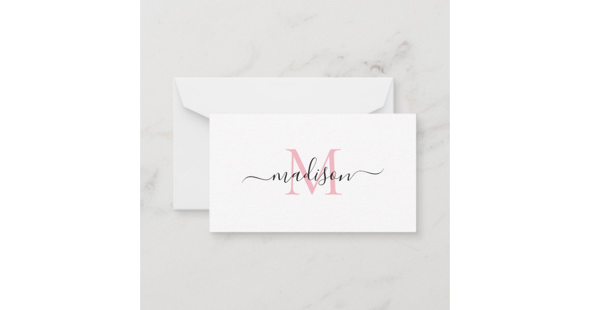 Minimalist Elegant Chic Monogram Script Blush Pink Note Card | Zazzle