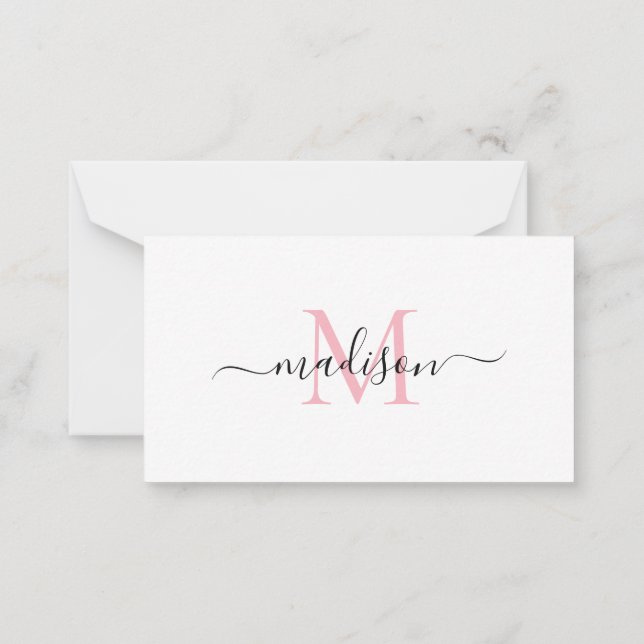 Minimalist Elegant Chic Monogram Script Blush Pink Note Card (Back)