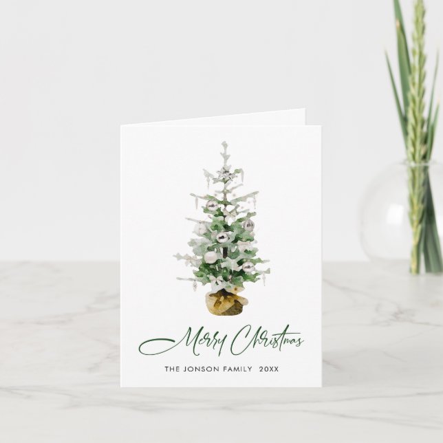 Minimalist Elegant Christmas Pine Tree Holiday Card (Front)