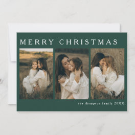 Minimalist Elegant Christmas Simple 4 Photo Green Holiday Card