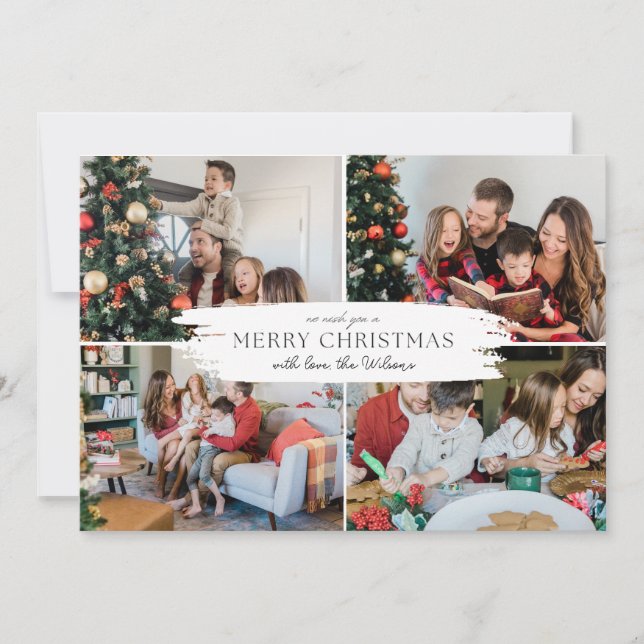 Minimalist Elegant Christmas Simple 4 Photo Holiday Card (Front)