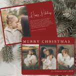 Minimalist Elegant Christmas Simple 4 Photo Red Holiday Card<br><div class="desc">Celebrate the season with understated elegance using the Minimalist Elegant Christmas Simple 4 Photo Red Holiday Card. Designed for those who appreciate simplicity with style, this card offers a modern take on a timeless holiday classic. Featuring a rich red background and clean layout, it lets your cherished family photos take...</div>