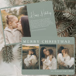 Minimalist Elegant Christmas Simple 4 Photo Sage Holiday Card<br><div class="desc">Send season’s greetings in timeless style with this Minimalist Elegant Christmas Simple 4 Photo Sage Green Holiday Card. Featuring a serene sage green backdrop, this card beautifully frames four cherished family photos, blending modern simplicity with festive elegance. Ideal for families who value a clean and classic aesthetic, it’s designed to...</div>