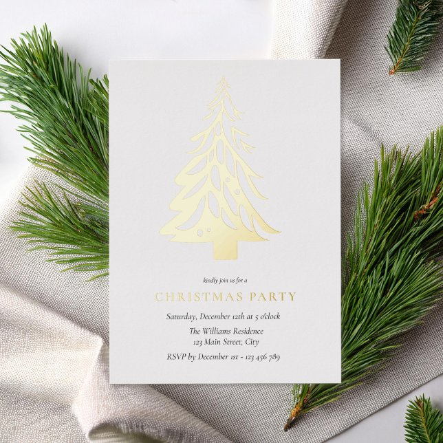 Minimalist Elegant Christmas Tree Holiday Party Foil Invitation (Creator Uploaded)