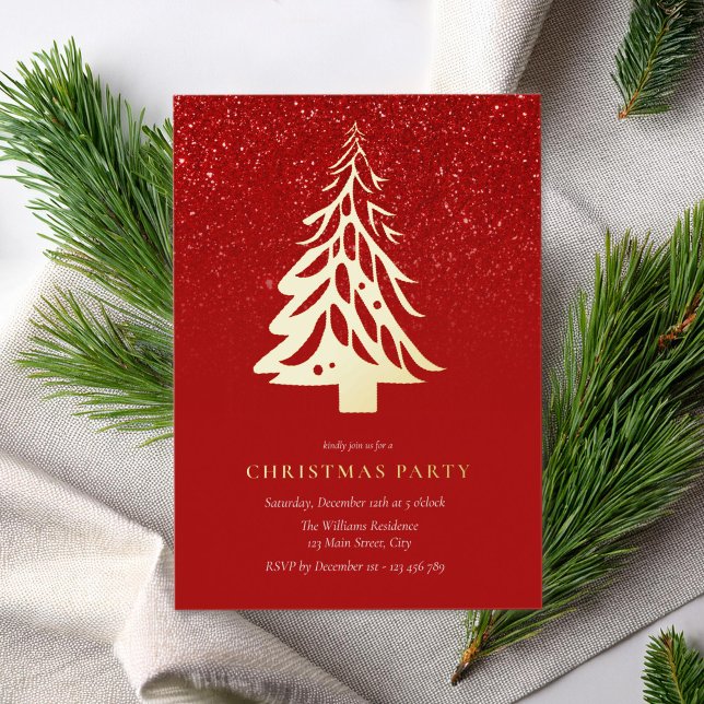 Minimalist Elegant Christmas Tree Holiday Party Foil Invitation (Creator Uploaded)