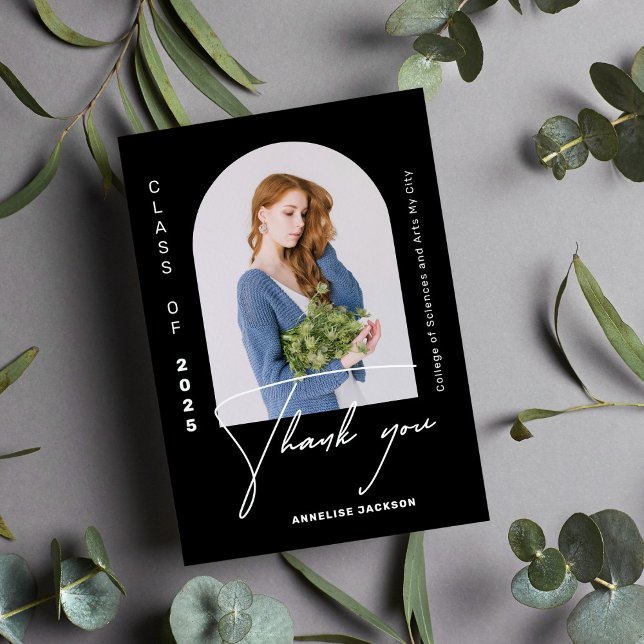 Minimalist elegant class of year photo graduation thank you card (Creator Uploaded)