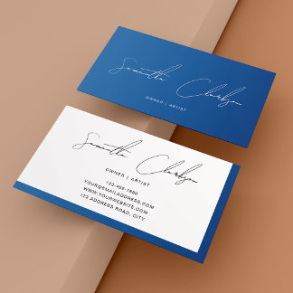 Minimalist Elegant Classic Blue Handwritten Script Business Card