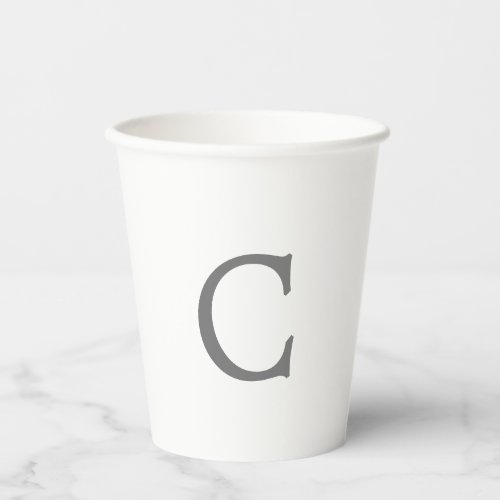 Minimalist Elegant Classical Monogram Initial Grey Paper Cups