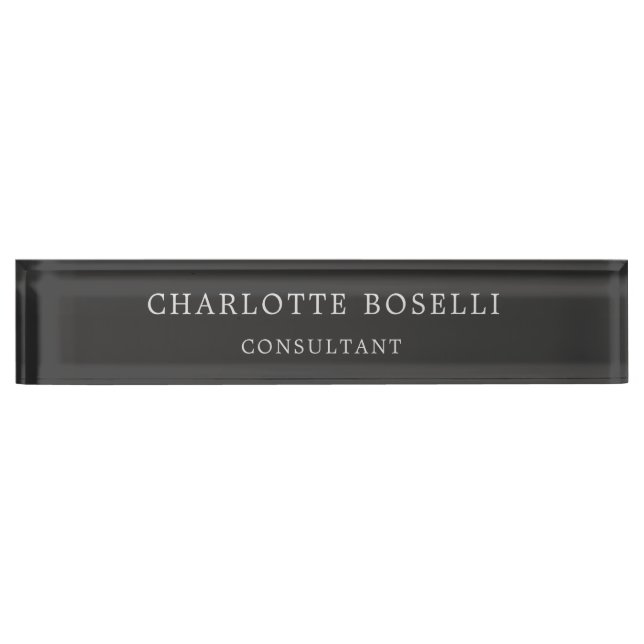 Minimalist Elegant Classical Professional Grey Desk Name Plate (Front)