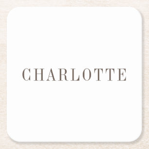 Minimalist Elegant Classical Professional Name Square Paper Coaster