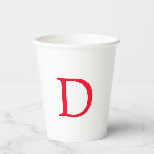 Minimalist Elegant Classical Red Monogram Initial Paper Cups