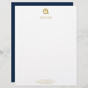 Minimalist Elegant Company Initial on Dark Blue Letterhead