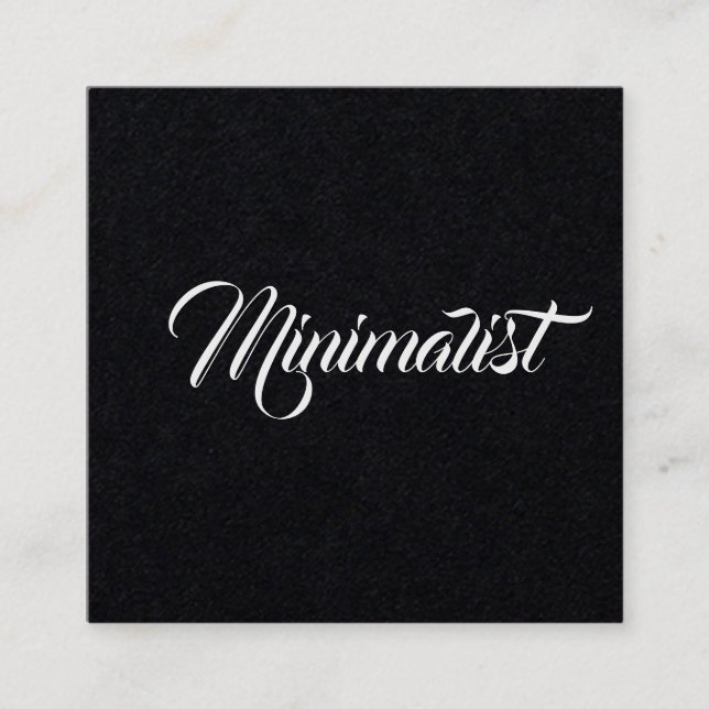 minimalist elegant cool script on black square business card (Front)