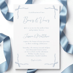 Minimalist Elegant Coquette Bow Dusty Blue Wedding Invitation